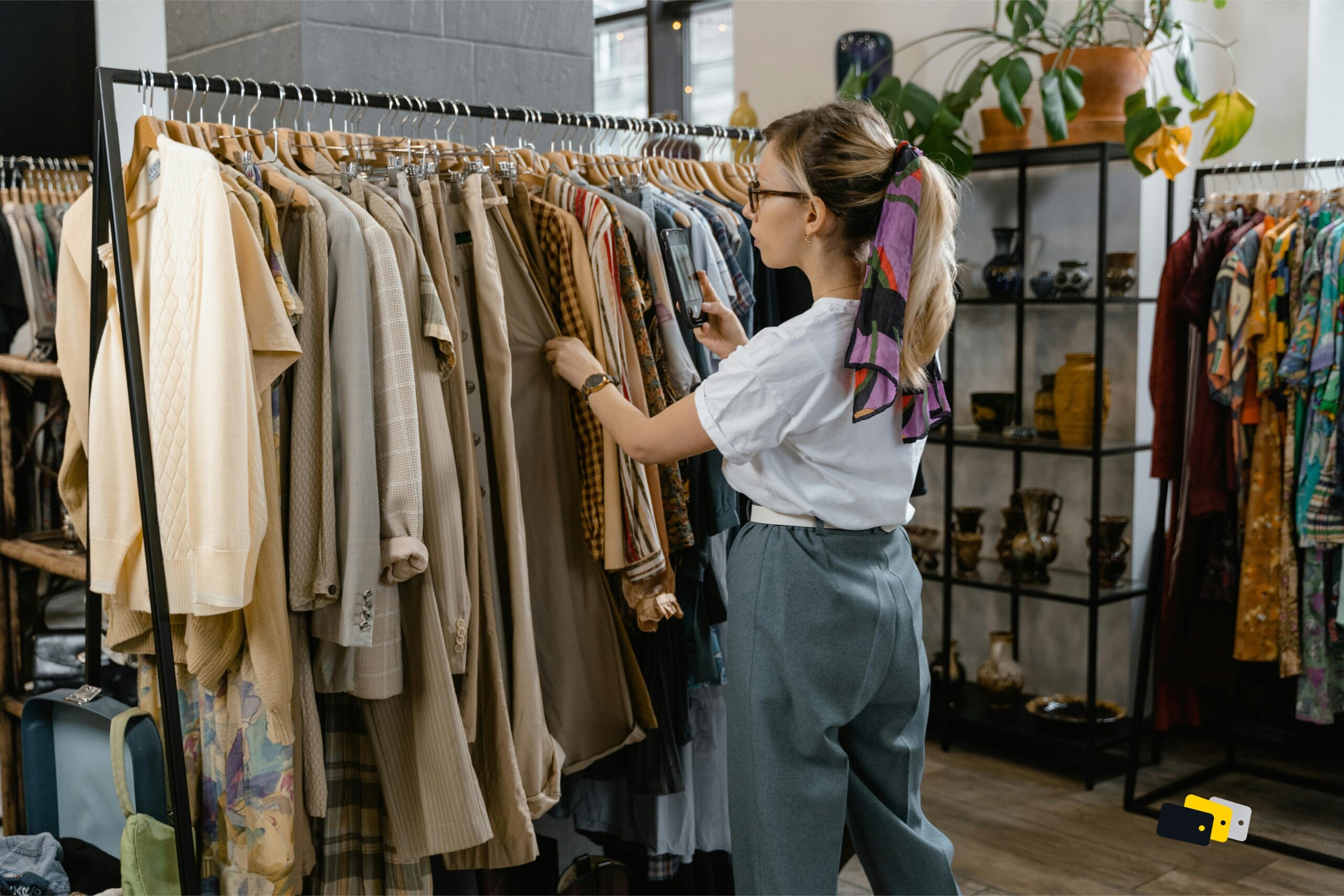 Persona revisando el stock de prendas en una tienda de ropa