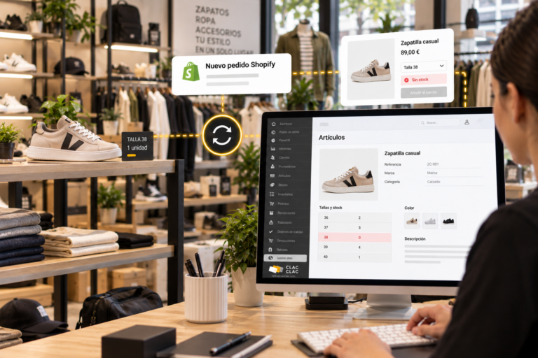 Tienda de calzado y ropa con Shopify y Clac Clac sincronizando stock y pedidos